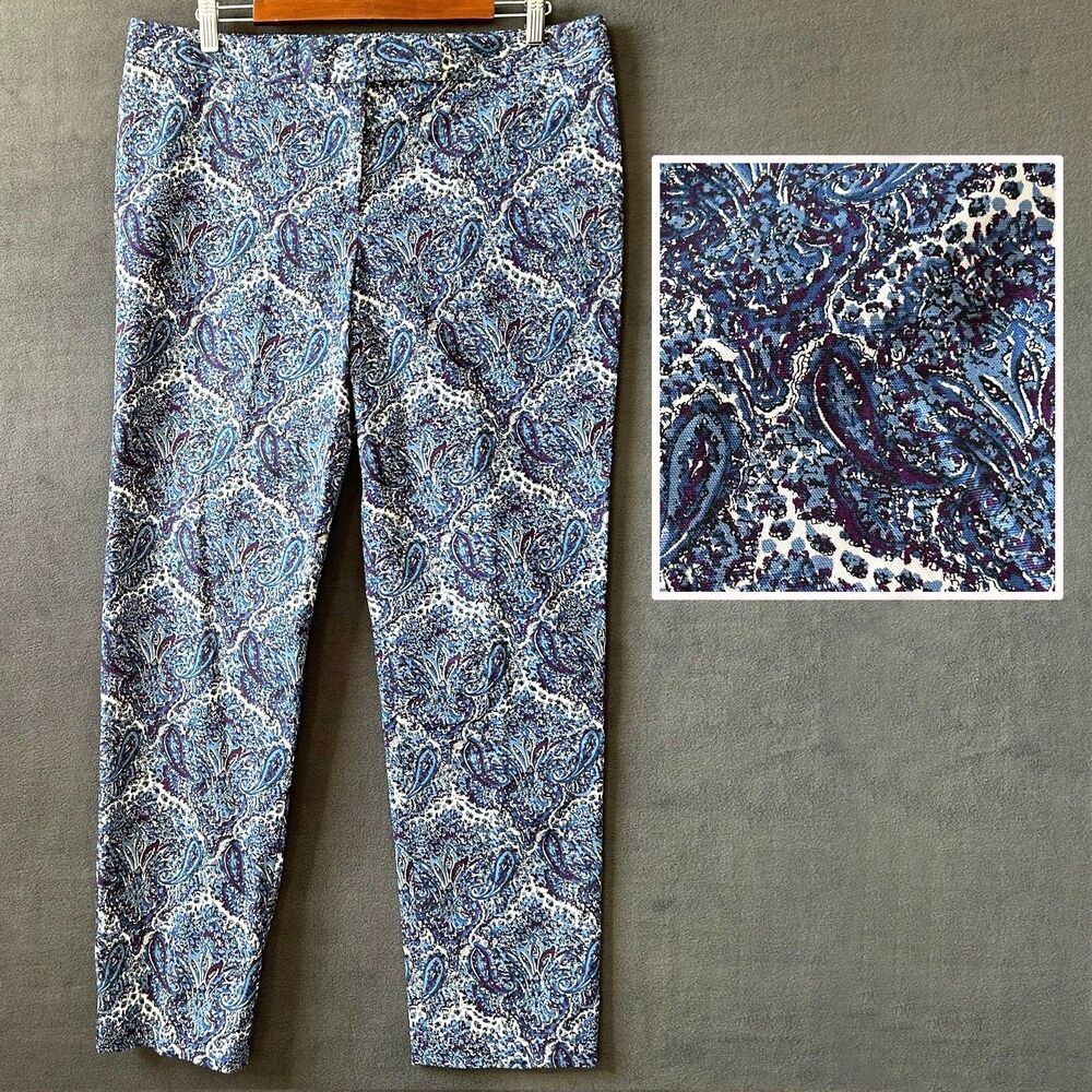 Talbots Paisley Stretch Pants Women's 12 Blue Purple Cotton Modern Fit NEW